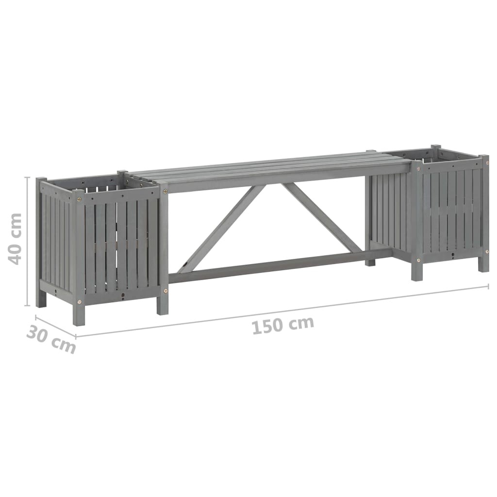 Garden Bench with 2 Planters 150cm Solid Acacia Wood Grey